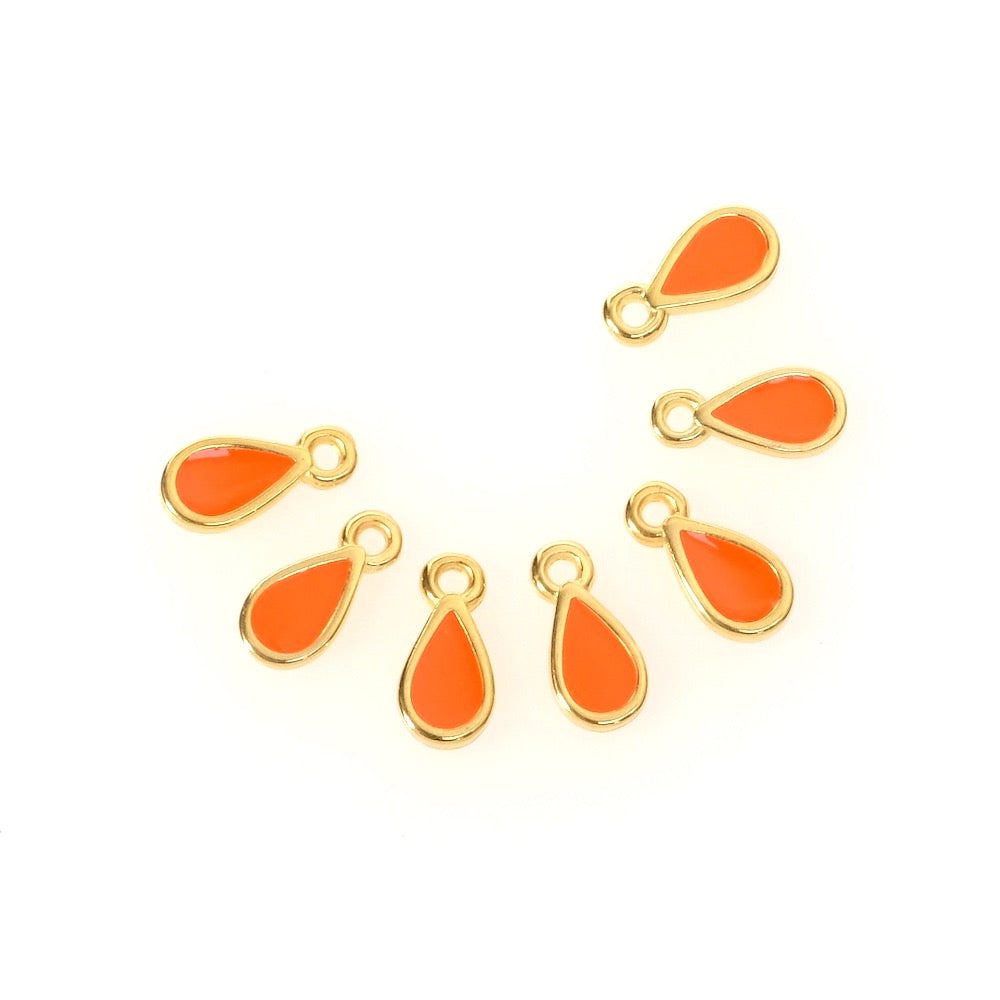 2 Pendentifs gouttes émaillé orange en Zamak doré 24K