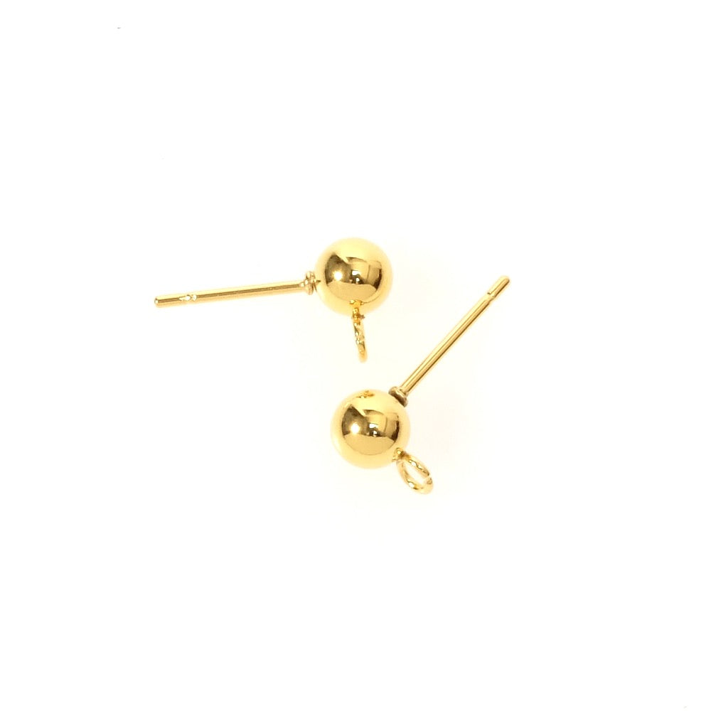 2 boucles d&#39;oreilles clous boules 5mm en acier inoxydable 304 Doré 18K