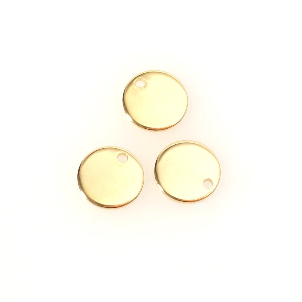 4 Pendentif rond 10mm en acier inoxydable 304 Doré 18K