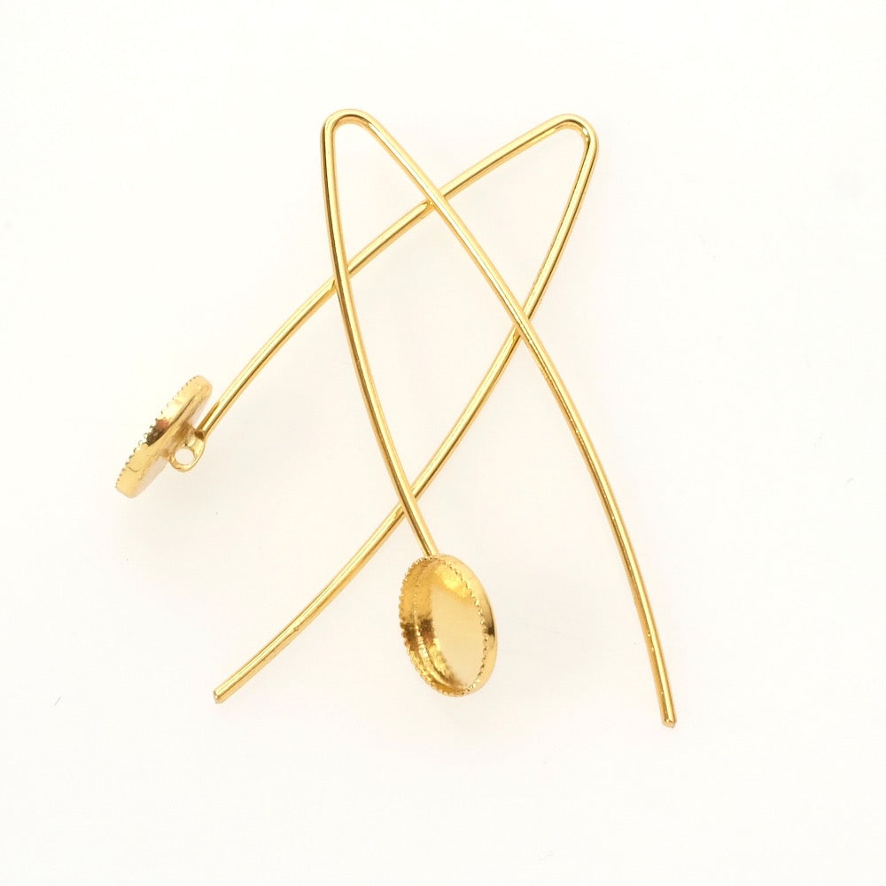 Boucles d&#39;oreilles pour cabochon 8mm en Laiton doré à l&#39;or fin 24K Premium, la paire