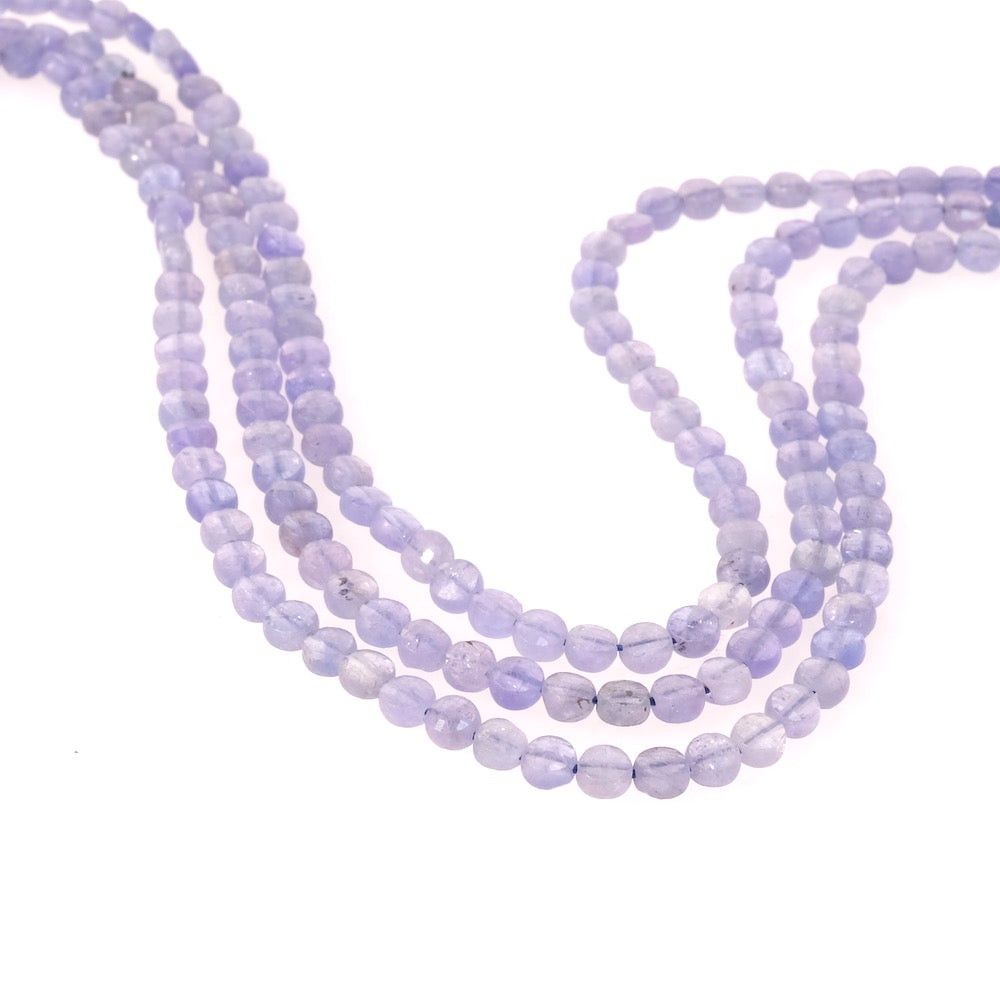 Fil de perles naturelles rondes aplaties facettées 4mm en Tanzanite