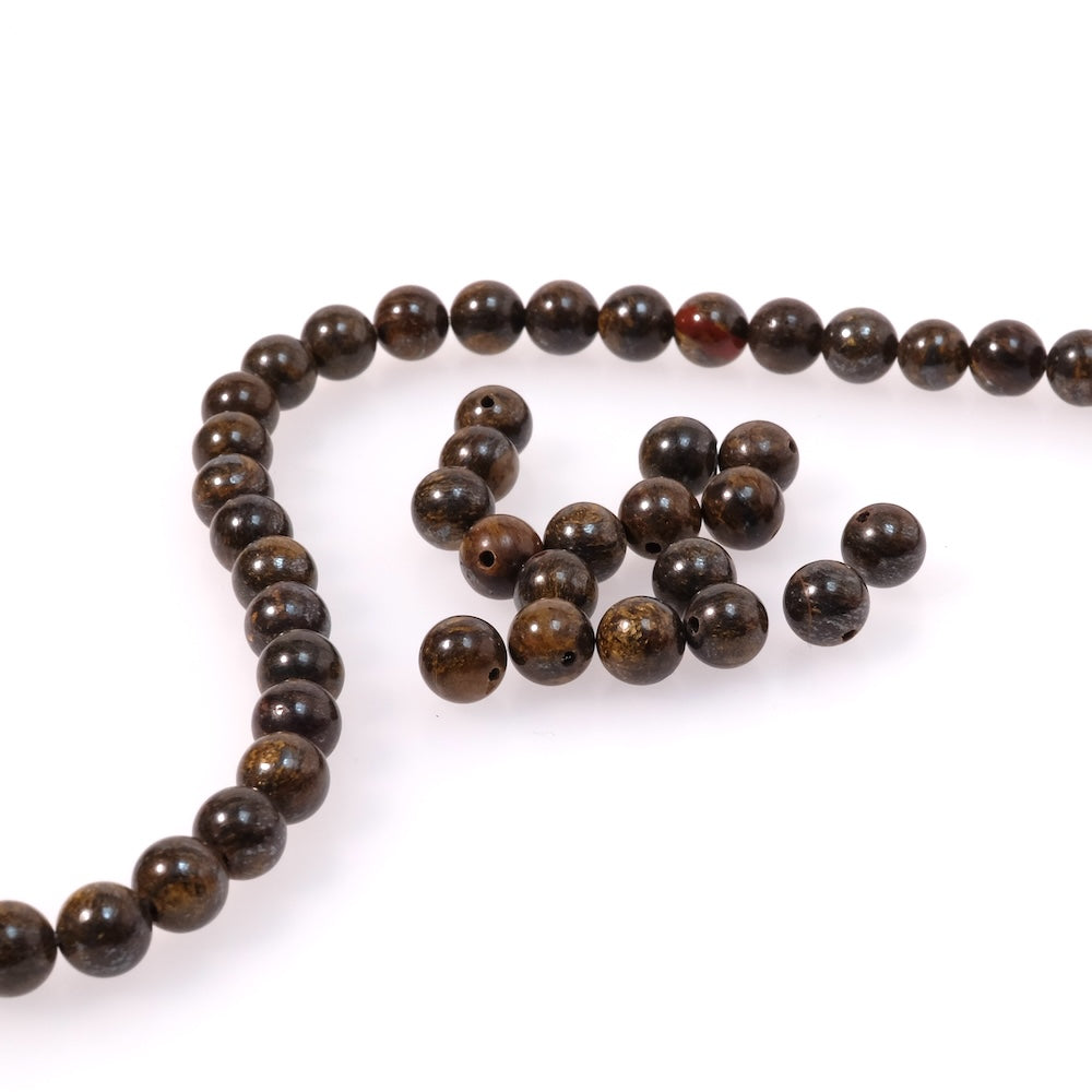 Fil de perles naturelles rondes 6mm en Bronzite