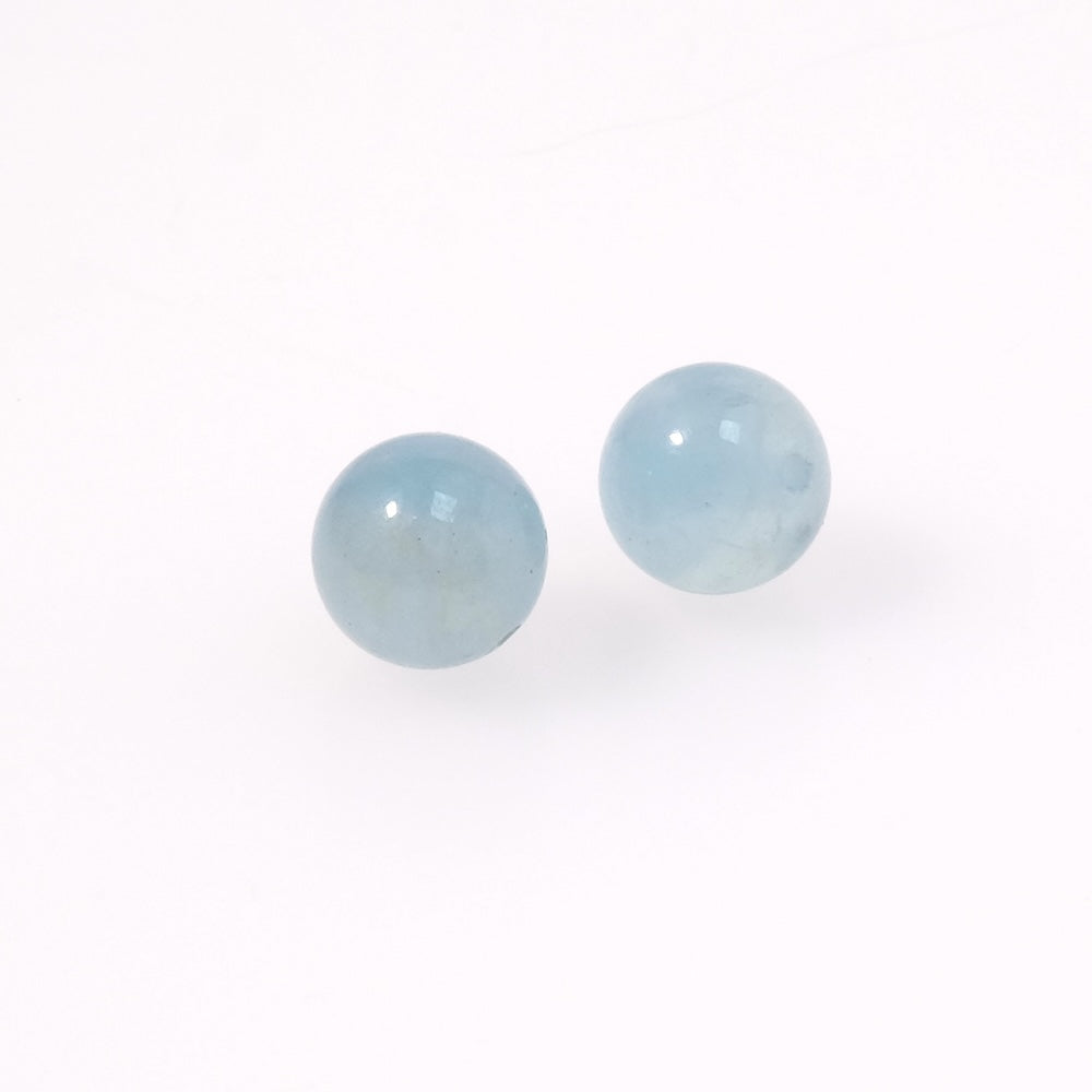 2 perles naturelles rondes 8mm en Aigue marine