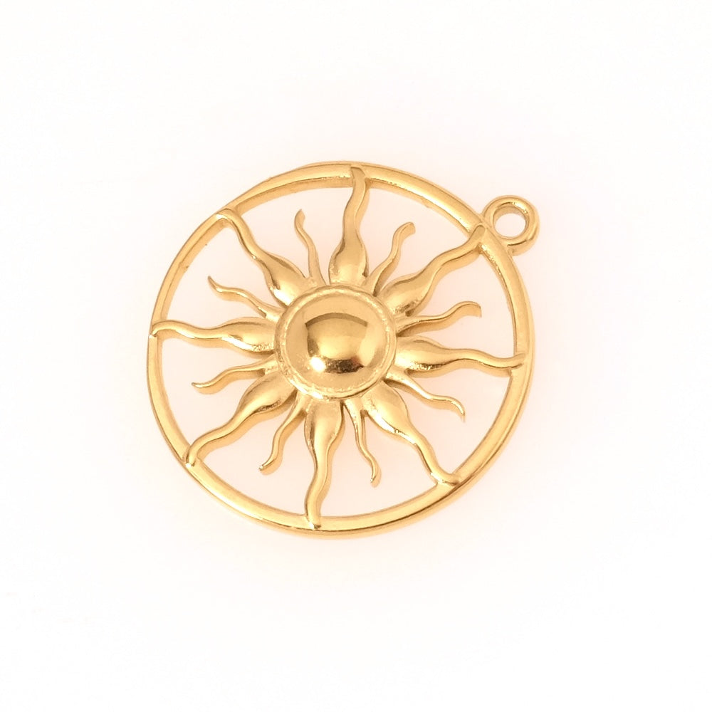 Pendentif rond soleil en acier inoxydable 304 Doré 18K