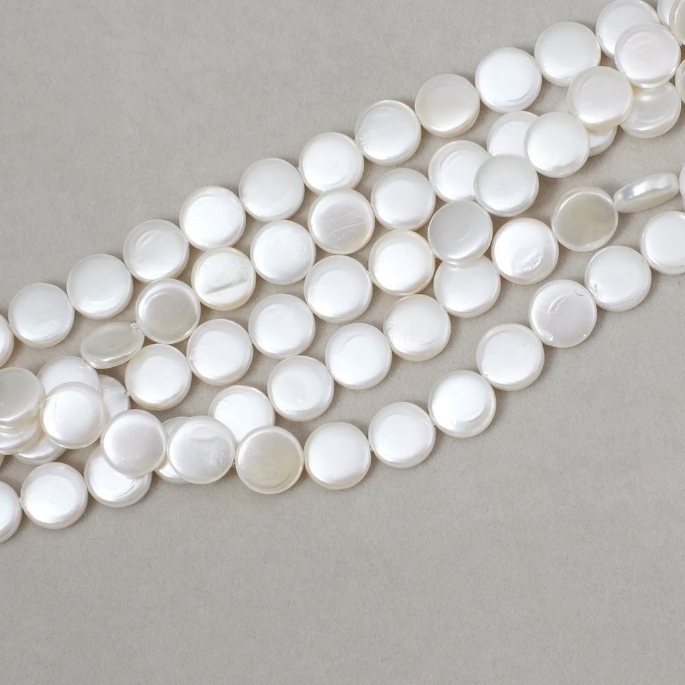 Fil de perles palets 8mm de Nacre blanche