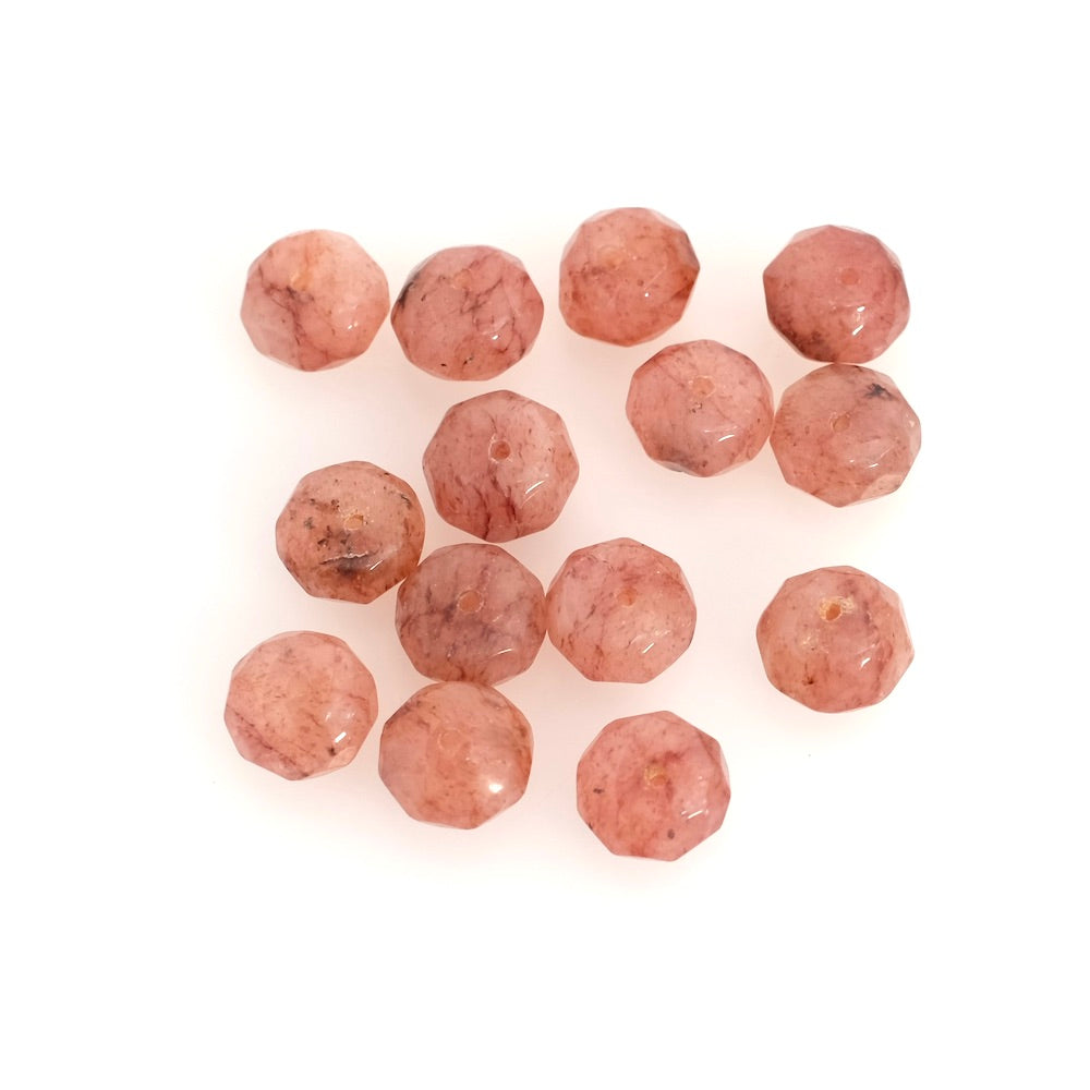 4 Perles naturelles donuts facetté 10mm en Quartz Fraise