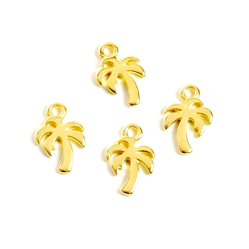 4 pendentifs petits palmier en Zamak doré 24K