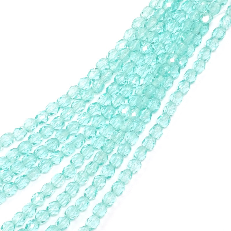 Fil de perles de Bohème rondes facettées 4 mm vert turquoise transparent