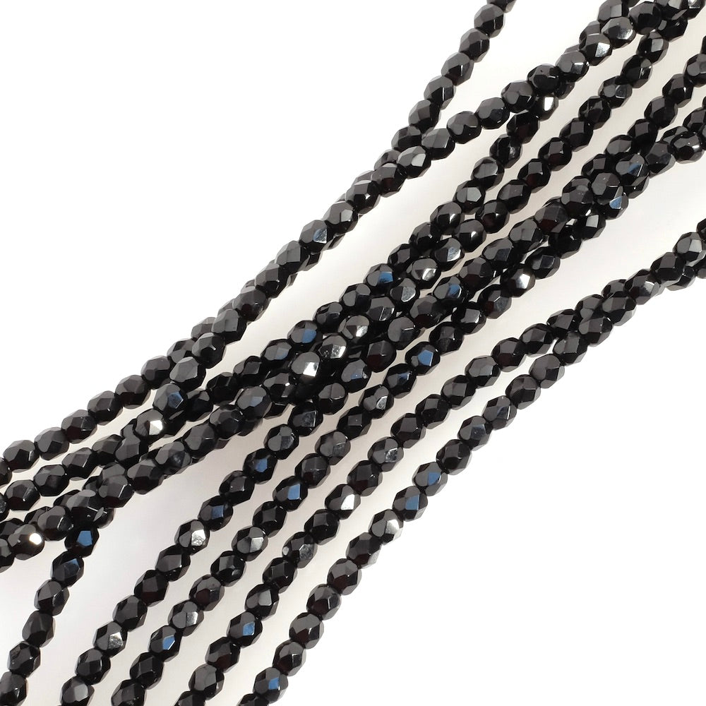 Fil de perles de Bohème rondes facettées 3mm noir