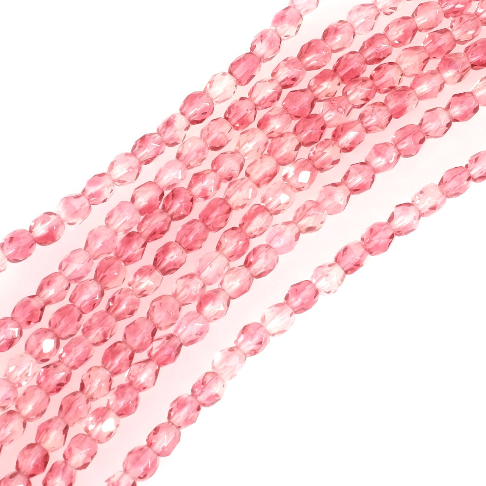 Fil de perles de Bohème rondes facettées 4 mm nuances de framboise transparent