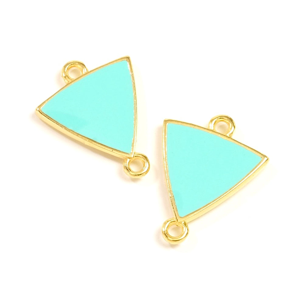 2 Connecteurs triangles émaillés Turquoise en Zamak doré Or 24K