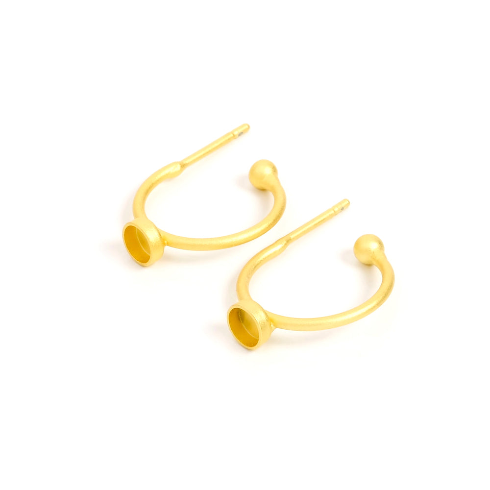 Boucles créoles Minis avec support cabochon 4mm en laiton Doré mat à l'or fin 24K