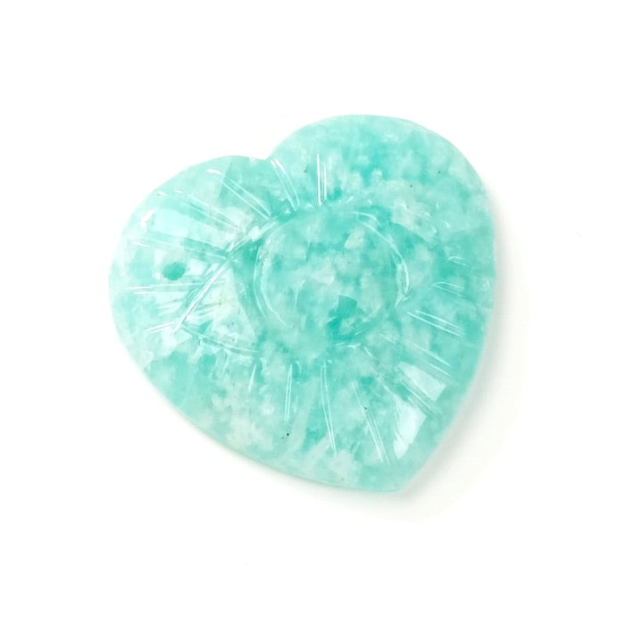 Pendentif Coeur gravé oeil en pierre naturelle Amazonite - Sérénité