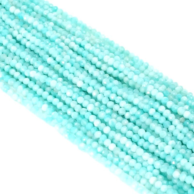 Fil de perles naturelles facettées 2mm Amazonite