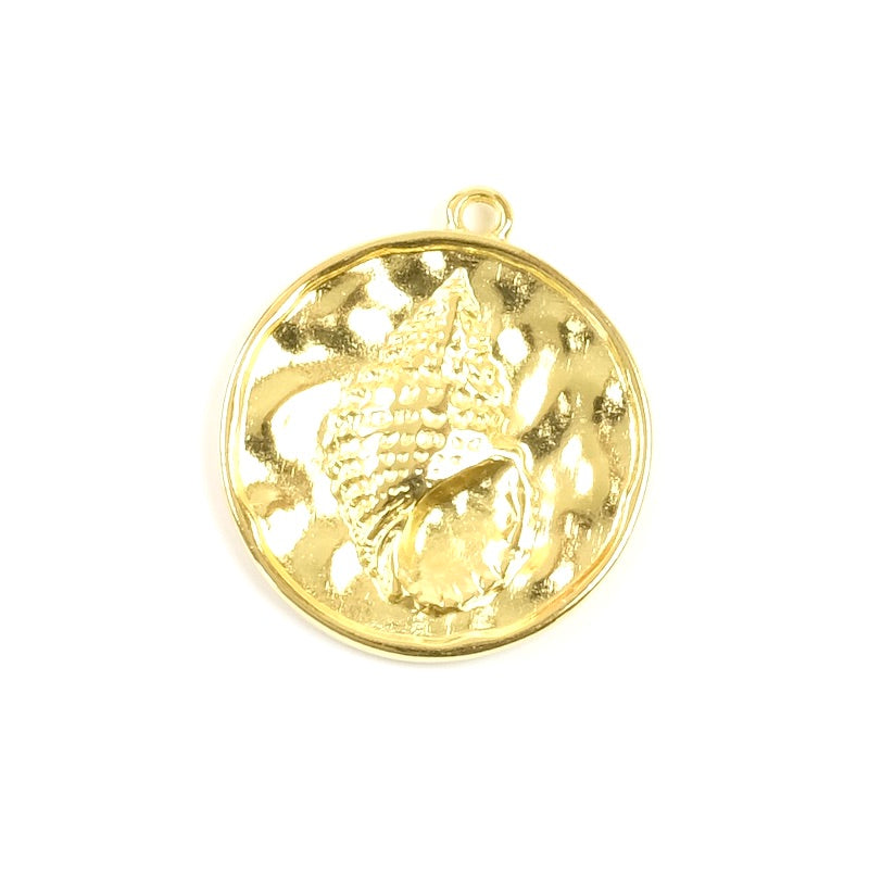 Pendentif Coquillage rond en Zamak doré Or 24K