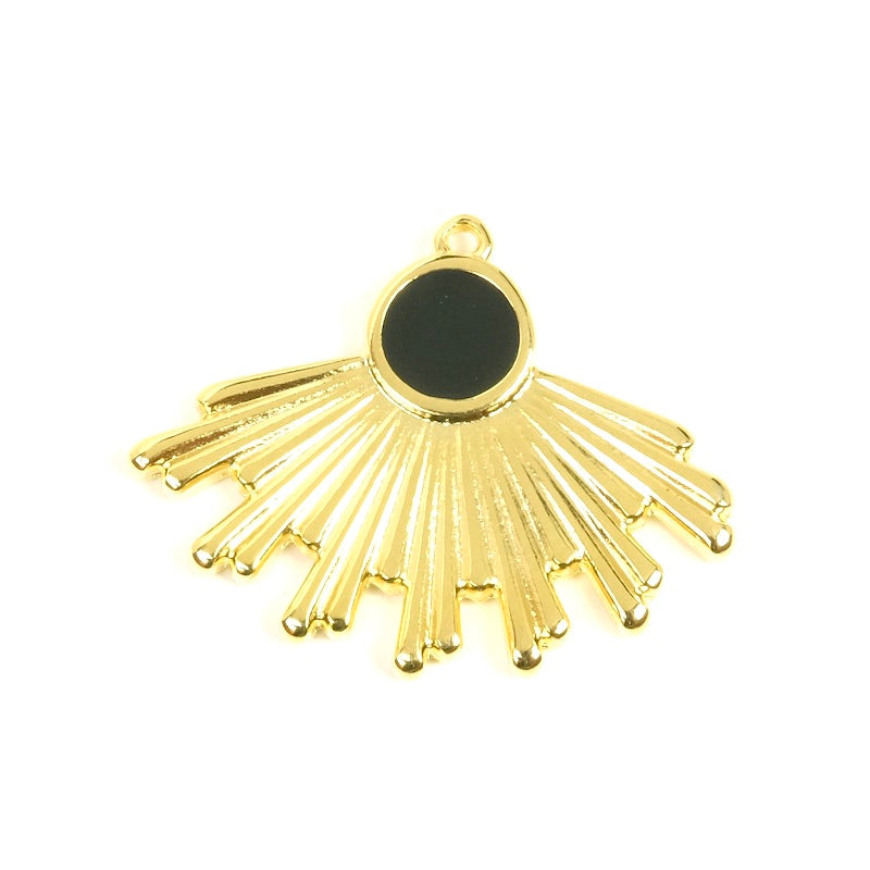 Pendentif Soleil émail noir doré 24K