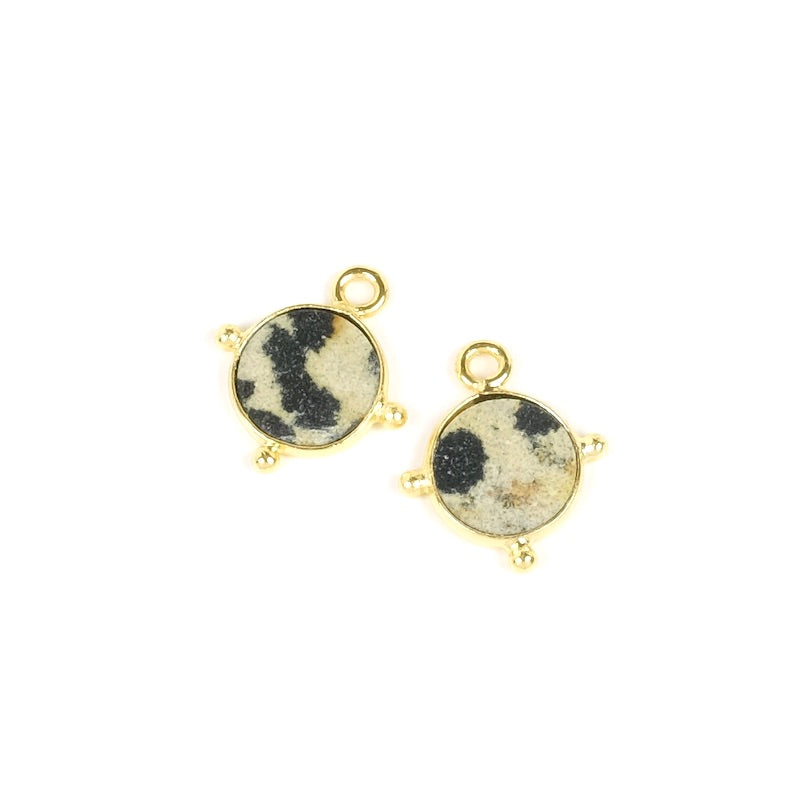 Ronde Boheemse Dalmatische Jasper set hanger in messing Verguld met fijn 24K Premium goud