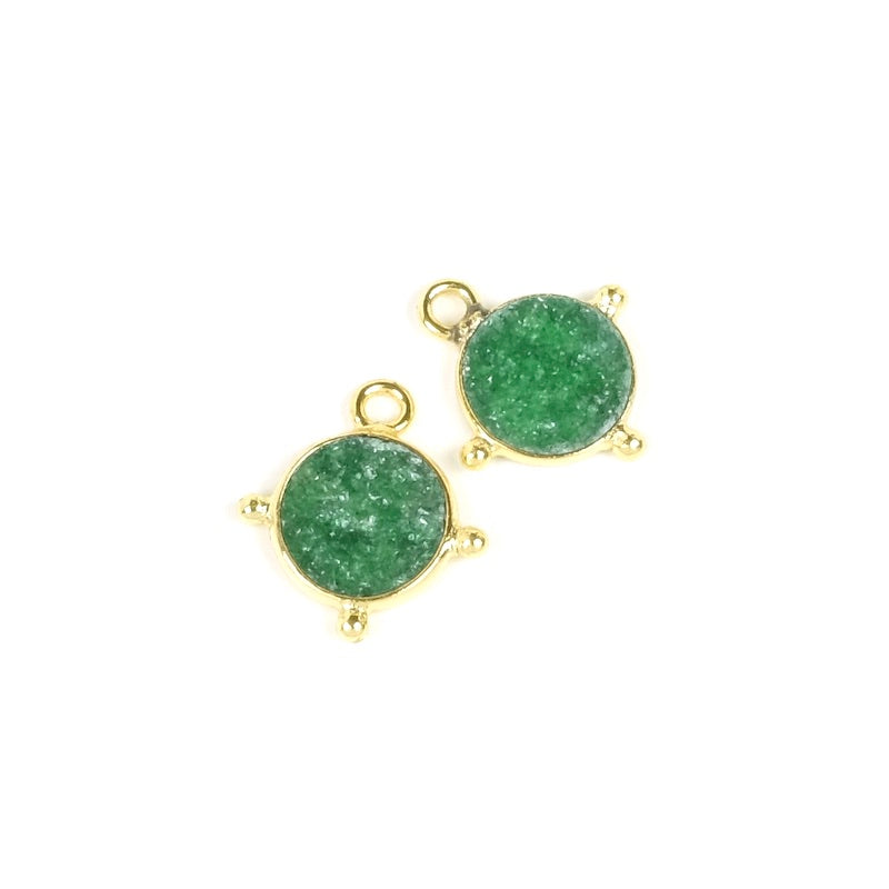 Pendentif serti rond bohème Aventurine en laiton Doré à l'or fin 24K