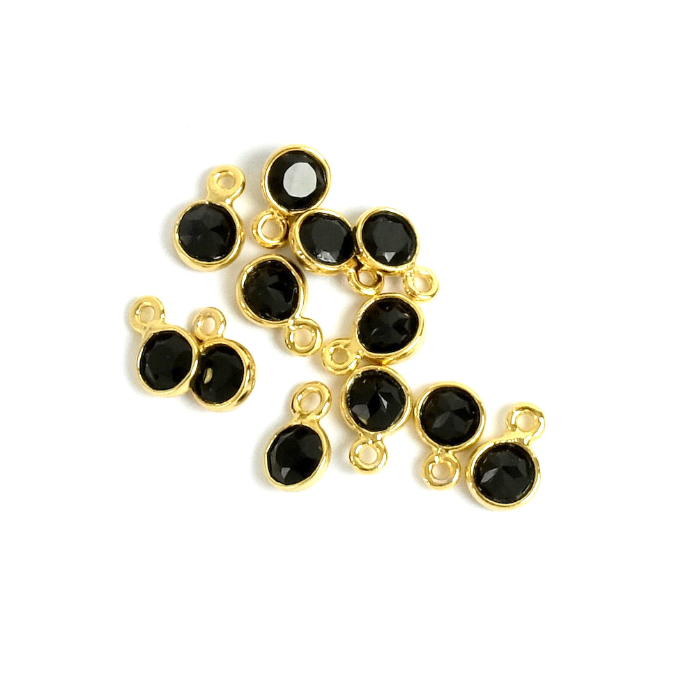 Pendentif sertis 4mm Onyx noire en laiton Doré à l&#39;or fin 24K