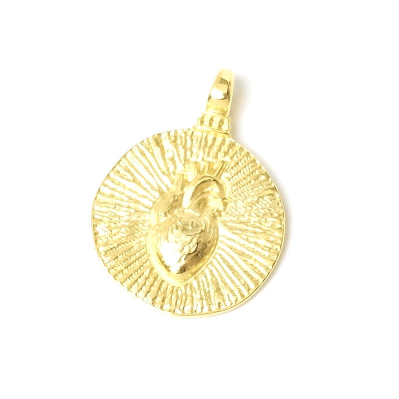 Pendentif rond coeur en Zamak doré Or 24K