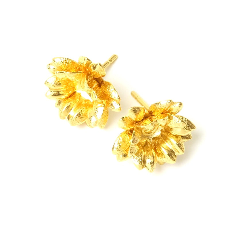 Boucles d&#39;oreilles clous Fleurs en laiton doré à l&#39;or fin 24K, la paire