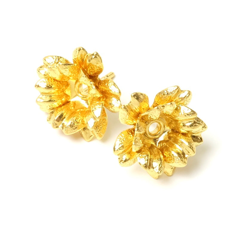 Boucles d&#39;oreilles clous Fleurs en laiton doré à l&#39;or fin 24K, la paire