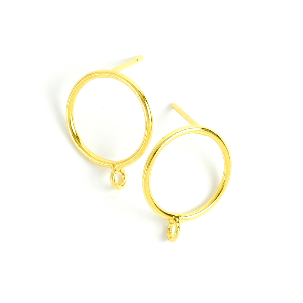 2 boucles d&#39;oreilles créoles 15mm clous en laiton doré à l&#39;or fin 24K