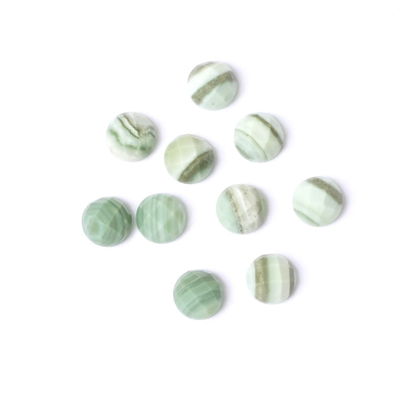 Cabochon Facetté en pierre naturelle Rond 6mm Agate rayée verte