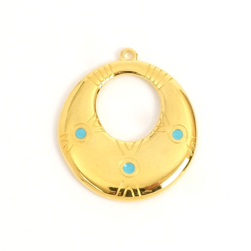 Pendentif goutte ethnique émaillé turquoise doré 24K