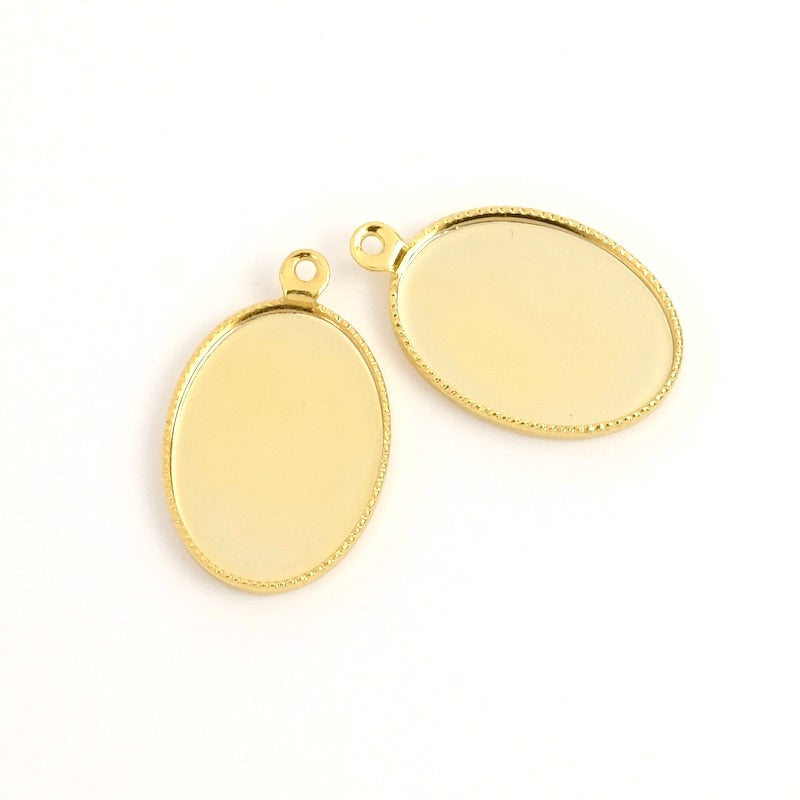 2 Pendentifs supports pour cabochons 13 x 18mm en laiton Doré à l&#39;or fin 24K