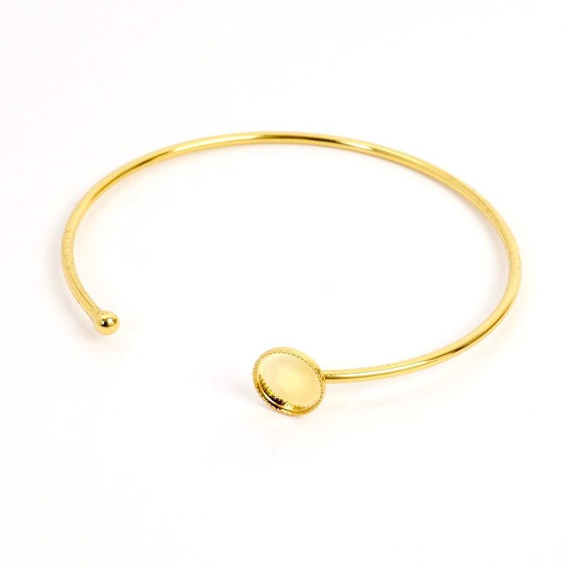 Bracelet jonc pour Cabochon 8mm en Laiton doré à l&#39;or fin 24K Prémium