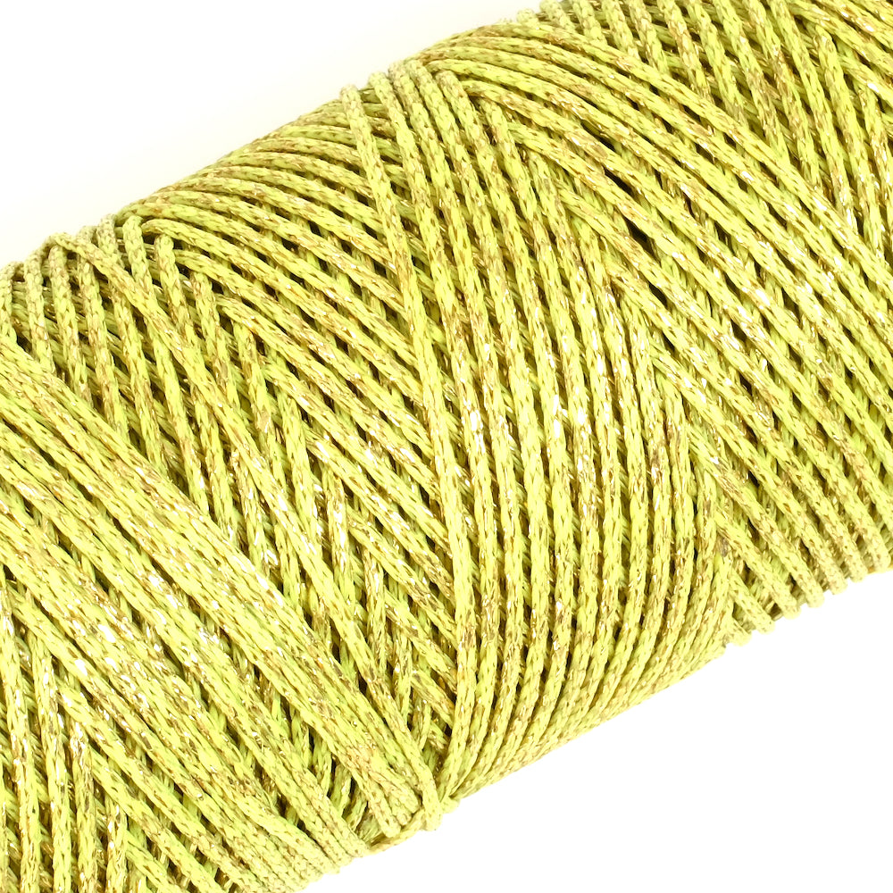 2 mètres de Cordon ciré métallisé Vert Lime Doré 1mm