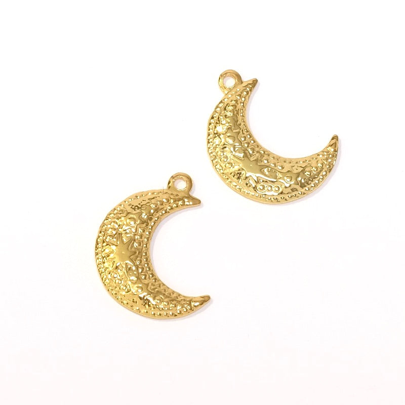 2 pendentifs lune étoilée en laiton doré 24K Premium