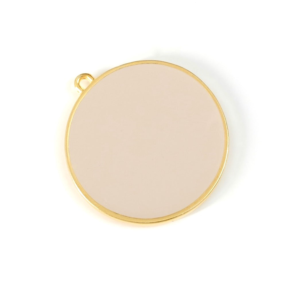 Pendentif rond 30mm émaillé Beige clair en Zamak doré Or 24K