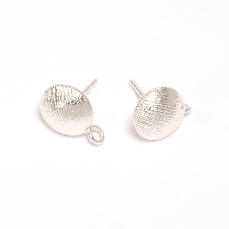 Boucles d&#39;oreilles clous bouton strié en laiton Argenté 925 Premium