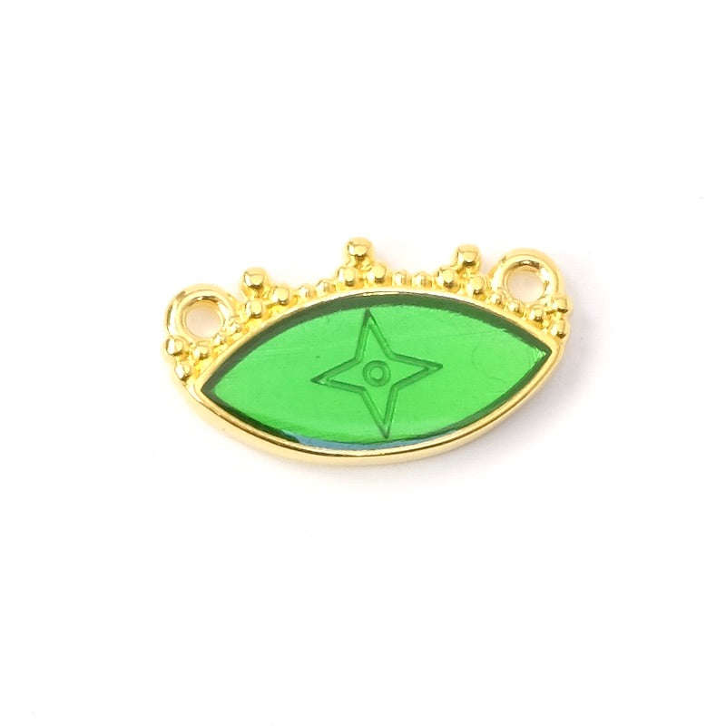 Pendentif connecteur navette bohème émaillé vert doré 24K