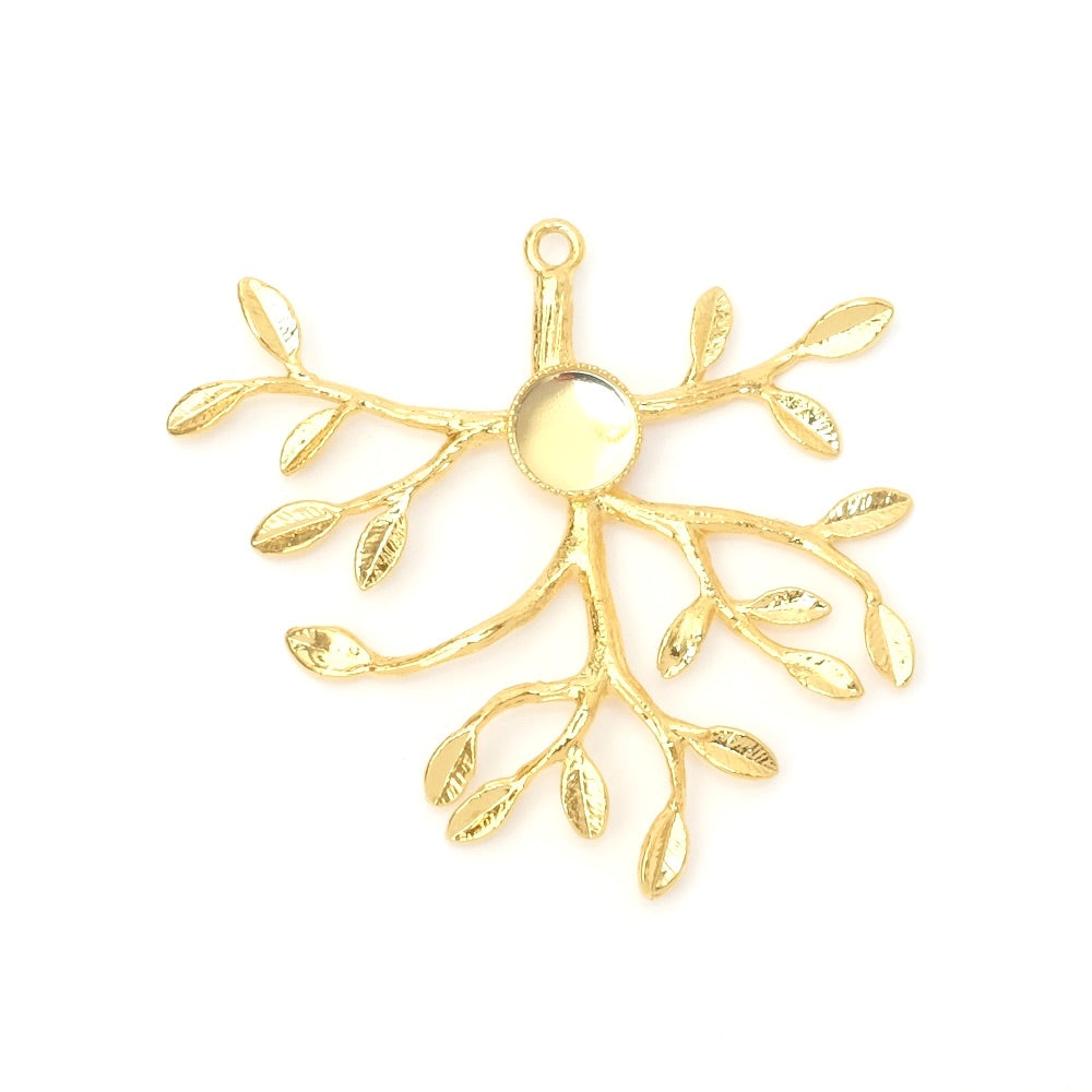 Pendentif végétal pour cabochon 6mm en laiton Doré à l'or fin 24K Premium