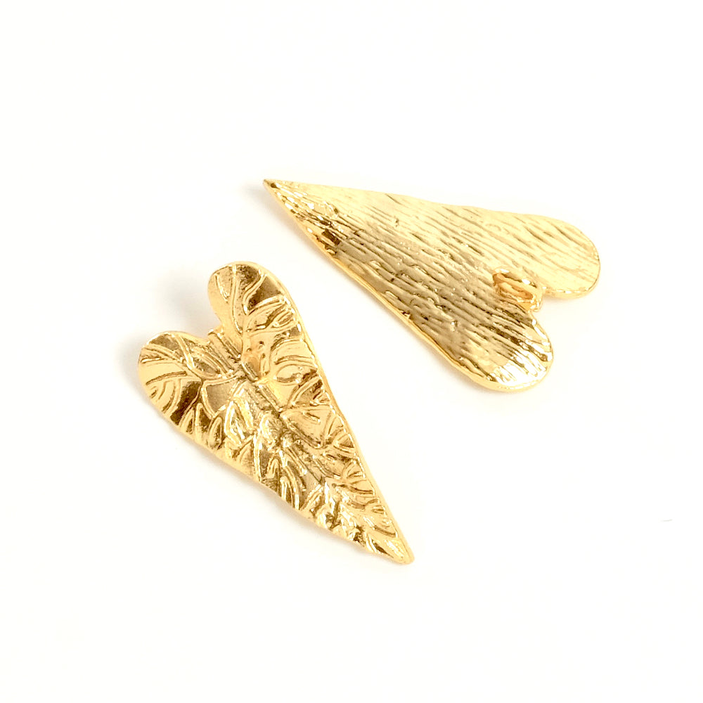 2 Pendentifs Feuilles coeur en laiton doré à l'or fin 24K