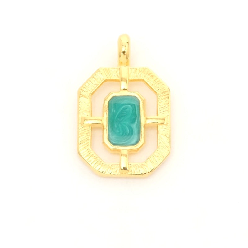 Pendentif cadre hexagone émaillé effet turquoise doré 24K