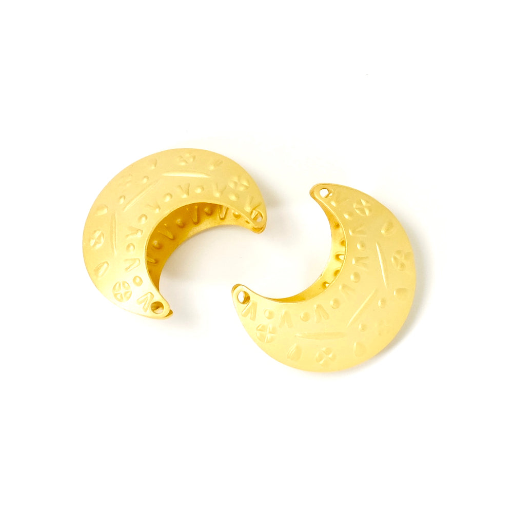 Pendentif Lune Ethnique en laiton doré mat à l&#39;or fin 24K