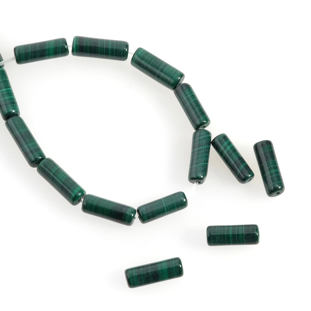 2 perles naturelles tubes 4x13mm en Malachite