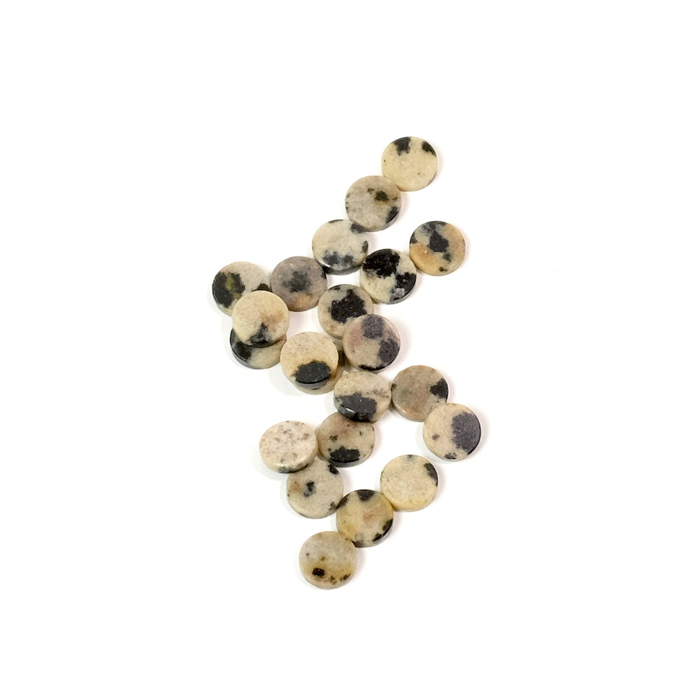 2 Cabochons plats 4mm de pierre naturelle Jaspe Dalmatien