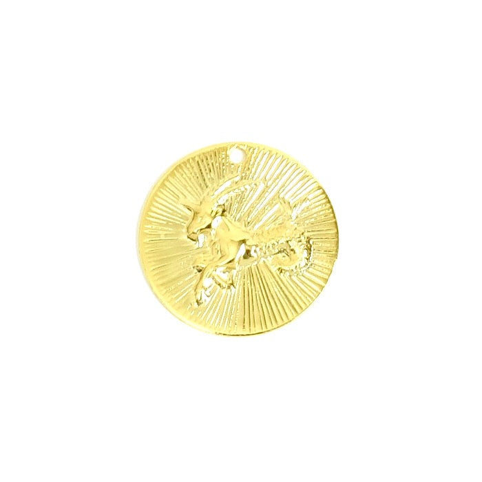 2 pendentifs signe astrologique Capricorne en laiton Doré à l&#39;or fin 24K