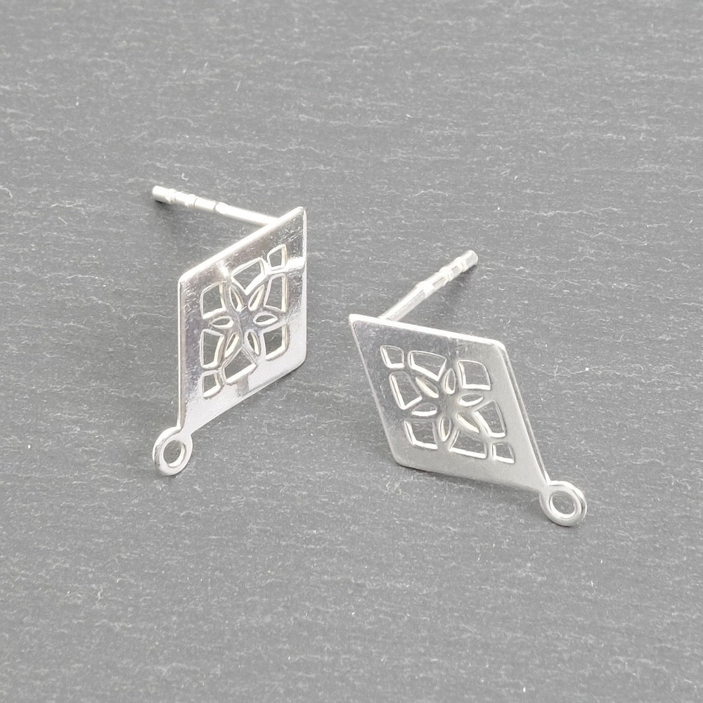 2 Boucles d&#39;oreilles clous losange en argent massif 925