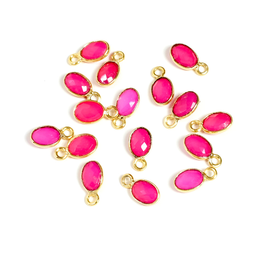 Pendentif serti ovale Calcédoine fuchsia en laiton Doré à l'or fin 24K 