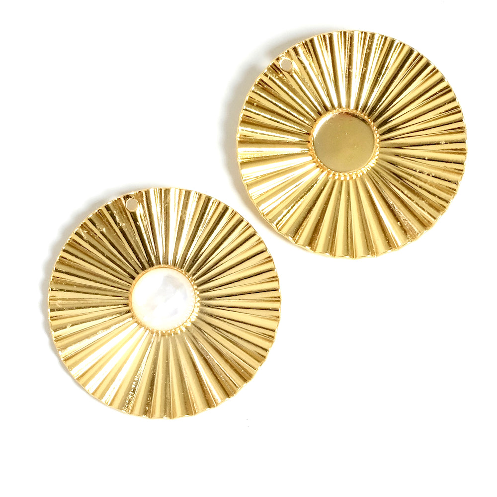 Pendentif rond ondulé avec support cabochon 8mm en laiton doré à l&#39;or fin 24K