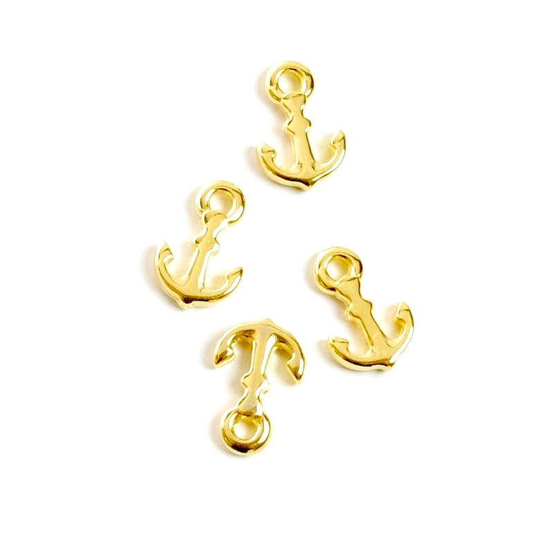 4 pendentifs ancre en Zamak doré 24K