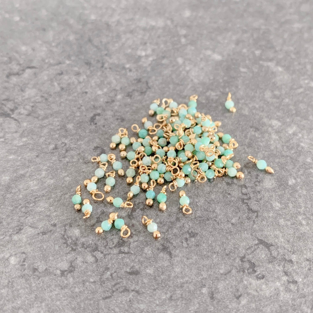 10 perles montées 3mm Laiton Doré à l&#39;or fin 24K et Amazonite