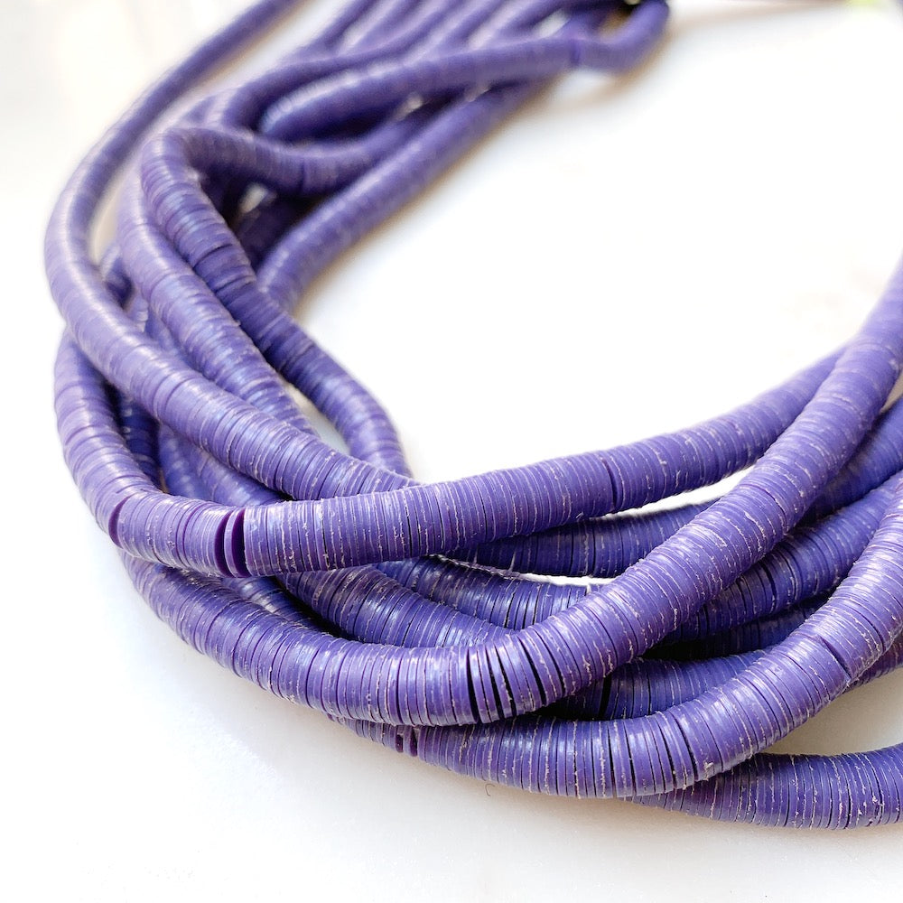 Véritables Perles Heishi 6mm de vinyle Vulcanite africain Violet foncé